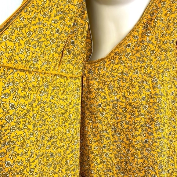 Max Studio - Yellow Ruffled White Floral Mid Short Sleeve Dress Size Medium - Picture 7 of 13